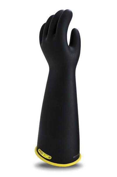 SafetyCo Novax Rubber Gloves Class 2 16" Length Bell Cuff Black/Yellow The Natural Rubber Construction offers excellent dielectric properties combined with flexibility, strength, & durability