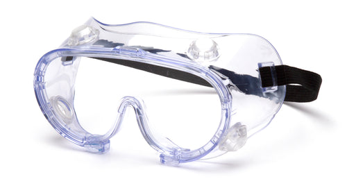 SafetyCo Pyramex G205 Chemical Splash Goggle Features Vent caps restrict influx of fluids Scratch resistant polycarbonate lens provides 99% UVA/B/C protection