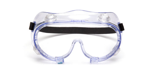 SafetyCo Pyramex G205 Chemical Splash Goggle Features Vent caps restrict influx of fluids Scratch resistant polycarbonate lens provides 99% UVA/B/C protection