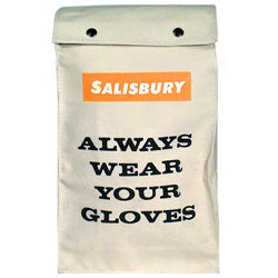 SafetyCo Salisbury Glove Bag 12" Constructed of heavy duty canvas duck and are double stitched and riveted at stress points for extra durability. Canvas bags feature a D ring for hanging in trucks or on work belts.  Bags feature tapered gussets with wide opening tops for easy insertion. Folds and creases strain rubber and cause it to crack from ozone prematurely. By storing rubber gloves in the right size bag, and never forcing more than one pair into each bag, equipment will lie flat and last longer. For G