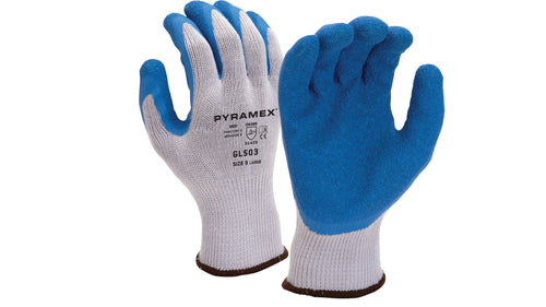 SafetyCo Pyramex Crinkle Latex Dipped Gloves (GL503 Series) 10 gauge polyester liner Latex crinkle palm coating Good grip in all conditions