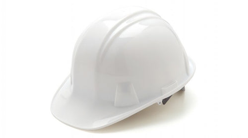 SafetyCo Pyramex SL SERIES CAP STYLE HARD HAT  HP14010 White Cap Style 4-Point Snap Lock  Features  Low profile design Tested and marked for reverse donning Shell constructed from High Density Polyethylene materials Rain trough on sides and back of helmet channel moisture away Soft brow pad is replaceable. Replaceable suspensions and headbands also available Snap Lock suspension features "tuck away" adjustments for all day, hassle free wear