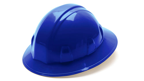 SafetyCo Pyramex Blue Full Brim Style 6-Point Ratchet  Features  Shell constructed from high density polyethylene materials Ratchet suspension is easy to adjust and allows the wearer to modify the fit while wearing hard hat Soft brow pad is replaceable Replaceable suspensions and headbands also available Custom imprinting available