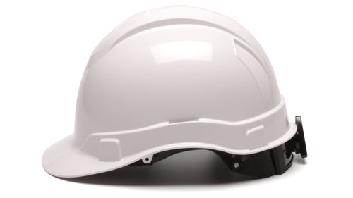 SafetyCo Pyramex RIDGELINE CAP STYLE HARD HAT HP44110 White Cap Style 4-Point Standard Ratchet Features ABS material — Strong, yet ultra-light for seemingly weightless protection Low profile design — Offers a low center of gravity for better balance Rear padded suspension — Provides additional level of comfort on the wearers’ neck 4-position harness points — Allows you to move the harness forward, backward, up or down – allowing for the most optimal position for ultimate comfort 
