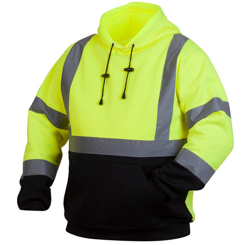 Pyramex RSSH3210 Hi Vis Lime Black Bottom Pullover Safety Sweatshirt with Hood - Type R - Class 3