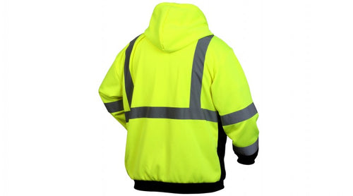 Pyramex RSZH3210 Hi Vis Yellow Black Bottom Zipper Safety Sweatshirt with Hood - Type R - Class 3