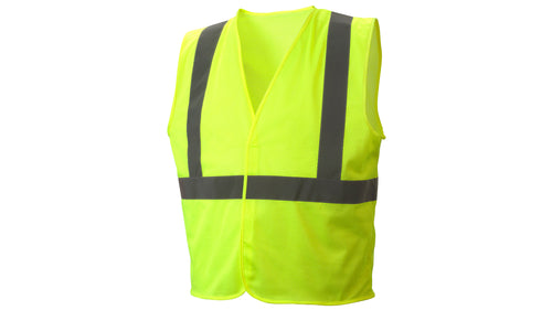 SafetyCo Pyramex RVHLM2910 Type R - Class 2 Hi-Vis Lime Safety Vest Hi-Vis lightweight polyester mesh material 2" silver reflective stripes Hook and loop closure