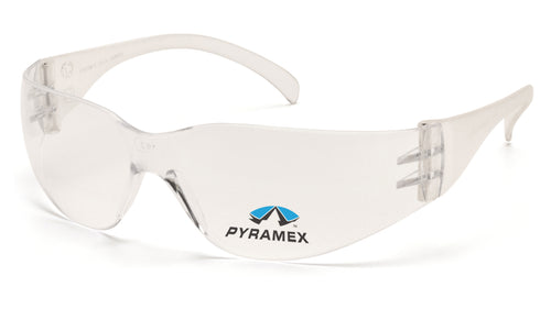 SafetyCo Pyramex NTRUDER  S4110R25 Clear +2.5 Reader Lens with Clear Temples  Features Lens insert is out of user's direct line of vision. Lightweight, frameless protection. Superior comfort and fit. Mini Intruder has all the great features of Intruder in a design better suited for smaller facial size. Scratch resistant polycarbonate lens provides 99% UVA/B/C protection.