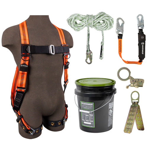 Safewaze FS-ROOF-P - V-Line Bucket Roof Kit: FS99185-E Harness, FS700-50 VLL, FS1120 Grab, FS88560-E3 Lanyard, FS870 Anchor