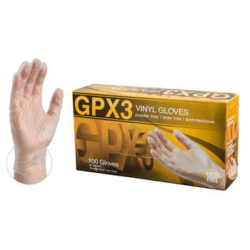 AMMED GPX3 CLEAR VINYL INDUSTRIAL LATEX FREE DISPOSABLE GLOVE 100 per box